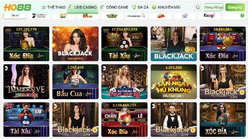 Danh mục live casino Ho88 chuyên nghiệp